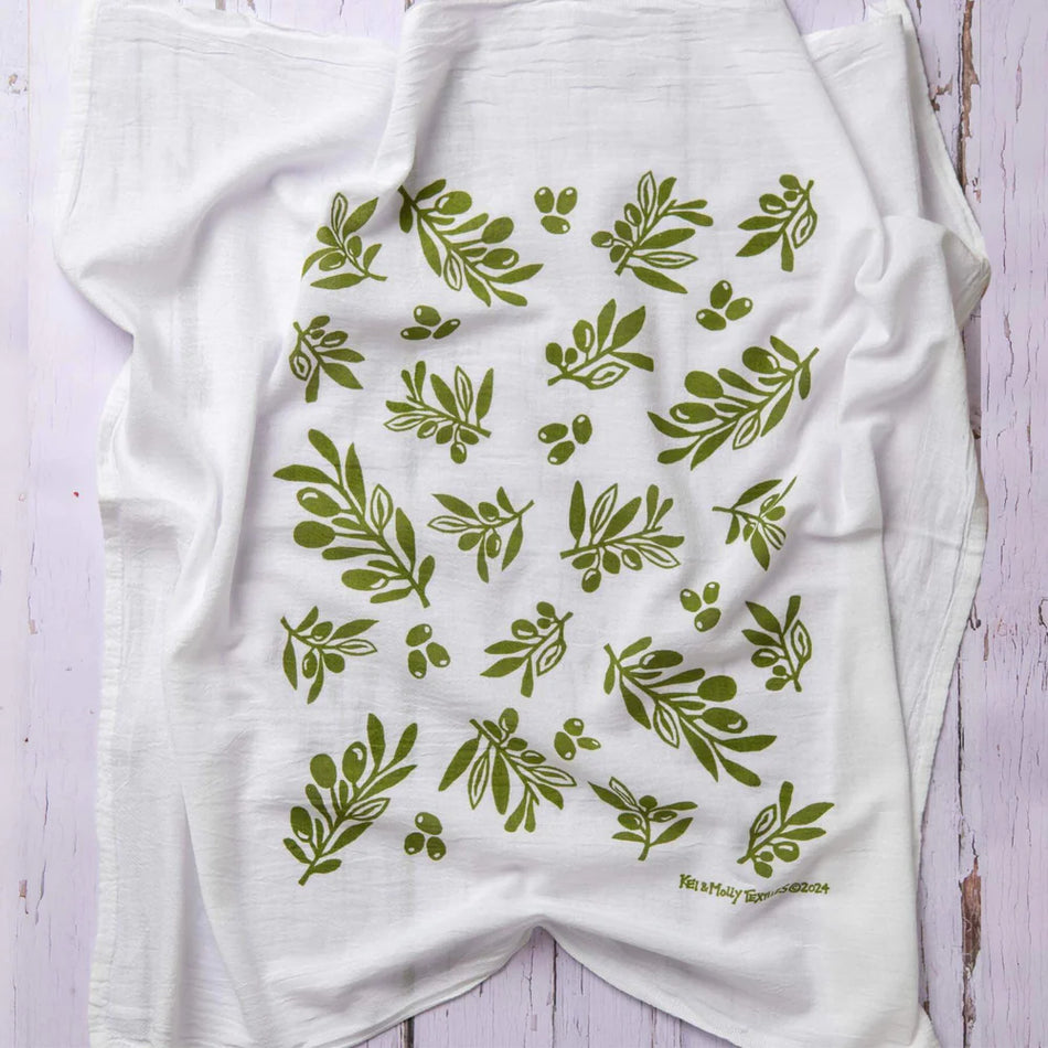 Kei & Molly Flour Sack Dish Towel - Olives Green