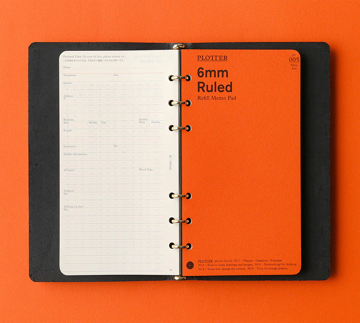 PLOTTER Pueblo 6Ring Leather Binder Bible Size *GOLD AND SILVER RIN