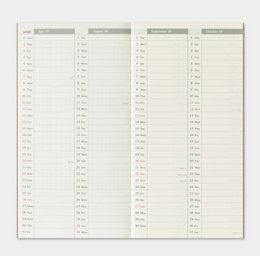 TRAVELER'S Notebook Regular Size Refill - 2026 Weekly Vertical (July to December)