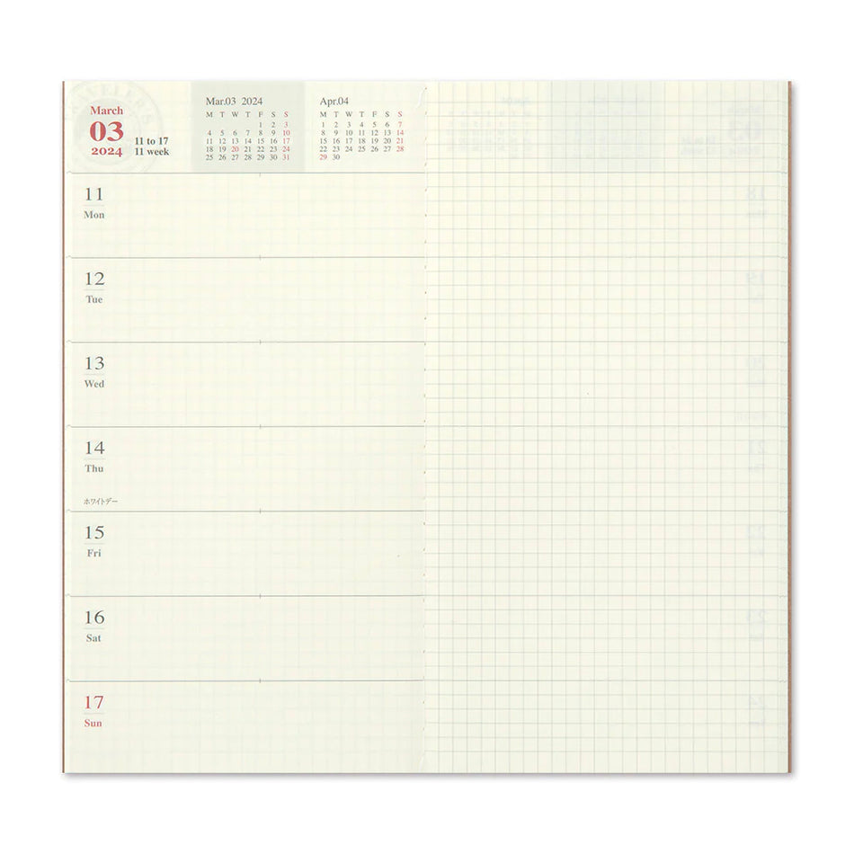 TRAVELER'S notebook Refill 2024 Weekly + Memo (Regular Size)