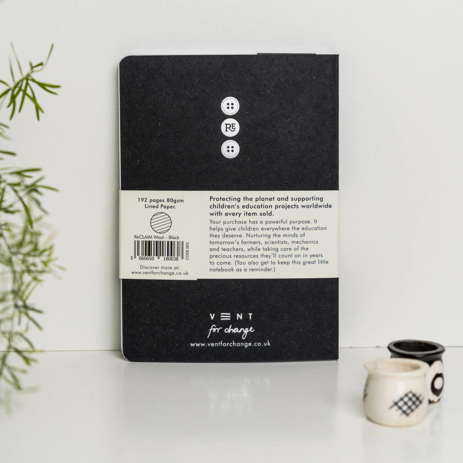 VENT for change Reclaimed Wool A5 Lined Notebook - Black