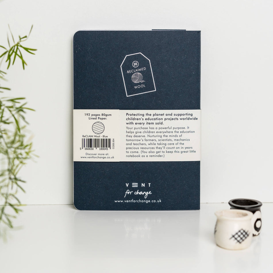 VENT for change Reclaimed Wool A5 Lined Notebook - Blue