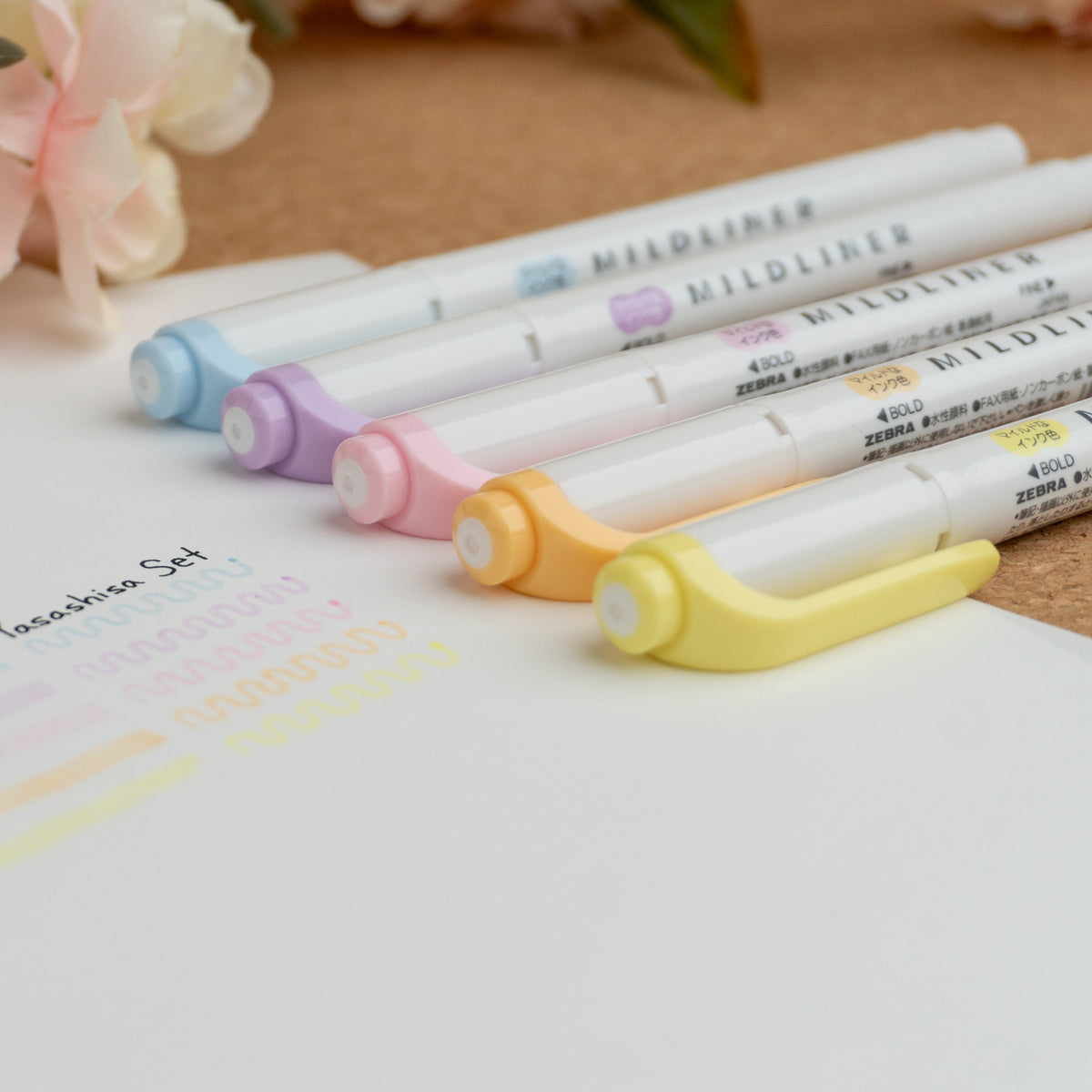 Zebra Mildliner Double Sided Highlighter - Soft Mild (Yasashisa) Color Set (New!) Example 2
