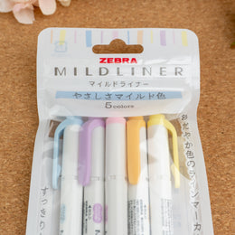 Zebra Mildliner Double Sided Highlighter - Soft Mild (Yasashisa) Color Set (New!) Package Close