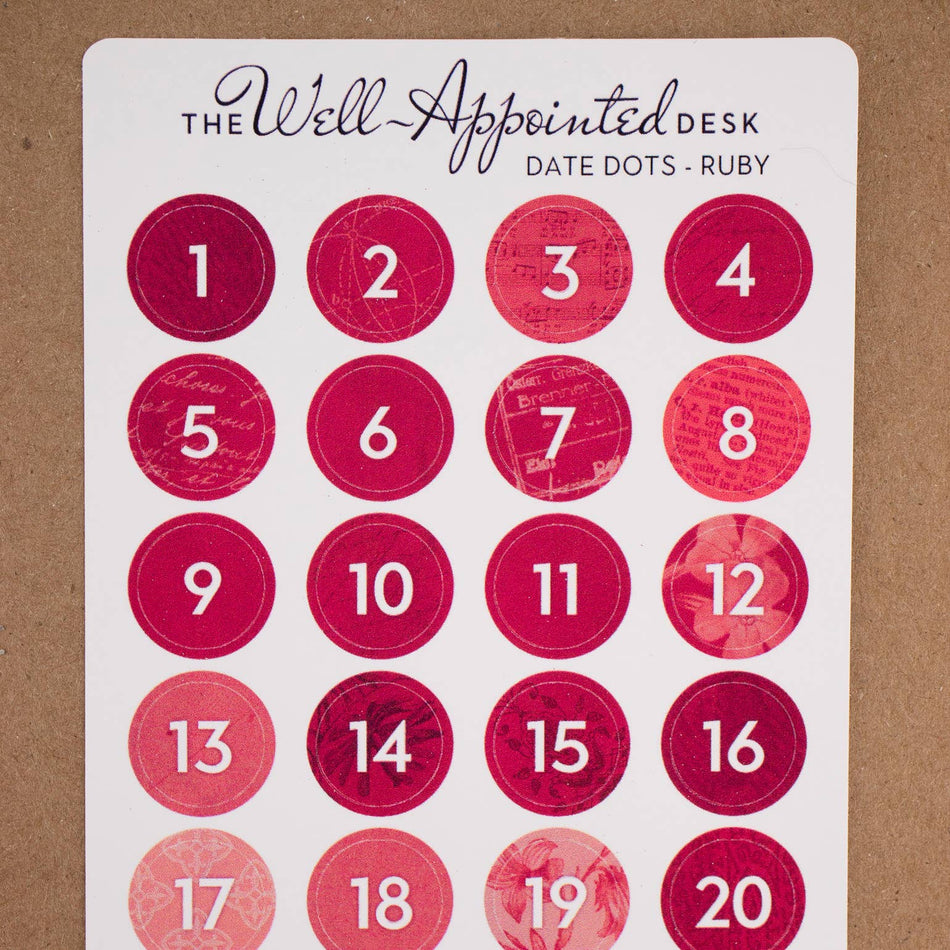 Date Dots Sticker Sheet (24-017): Red