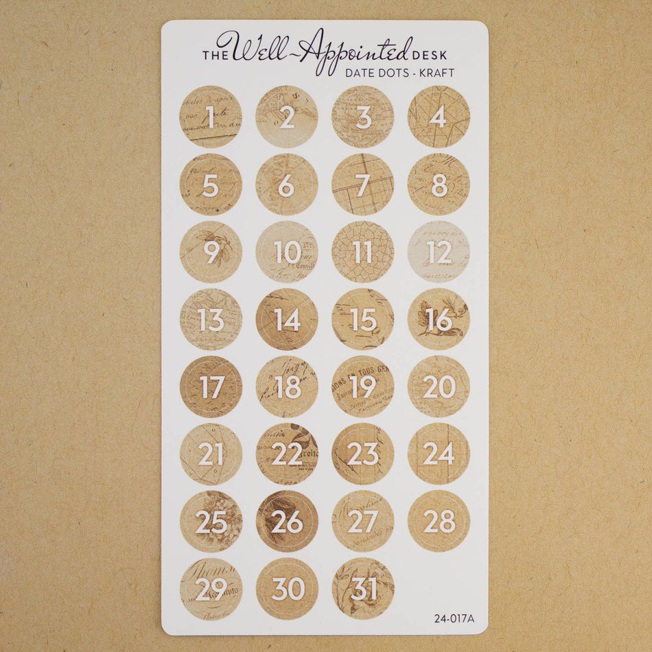 Date Dots Sticker Sheet (24-017): Kraft