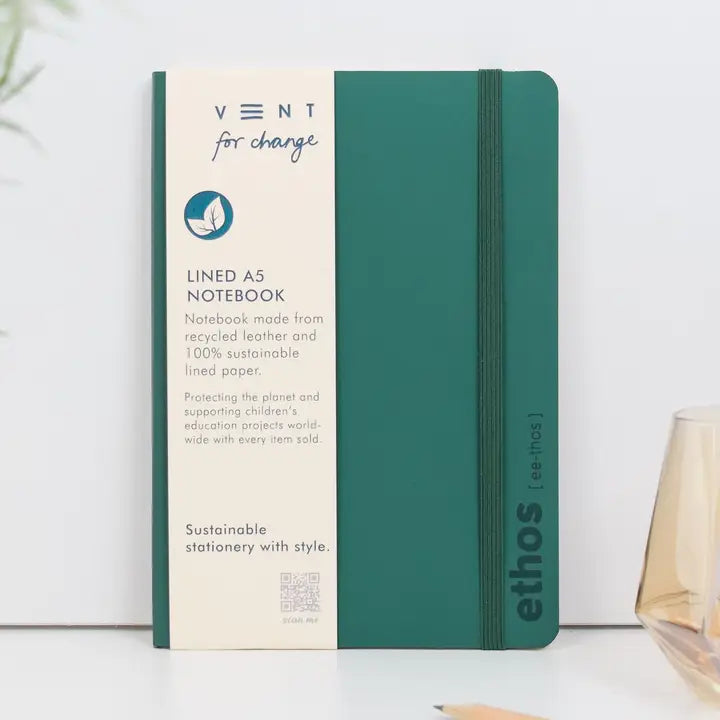 VENT for change A5 Notebook Recycled Leather - Ethos Emerald Green
