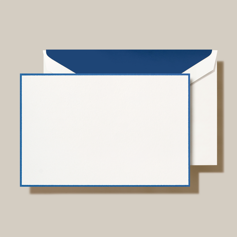 Crane Regent Blue Bordered Pearl White Card