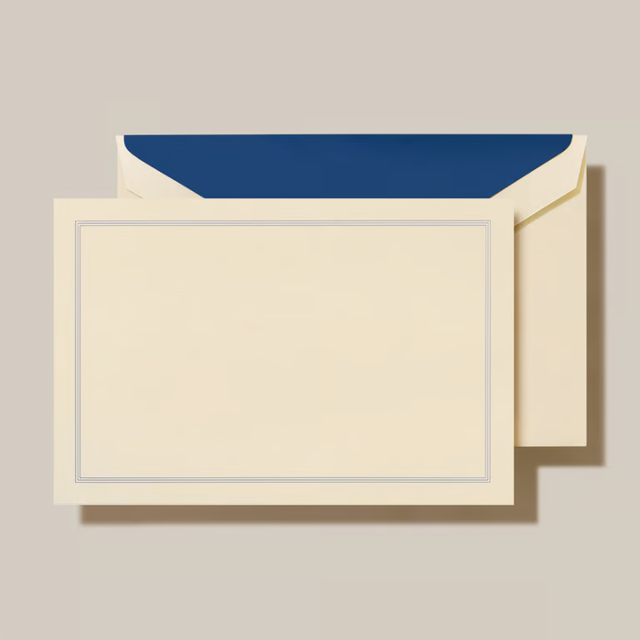 Crane Correspondence Cards Ecru / Regent Blue Border