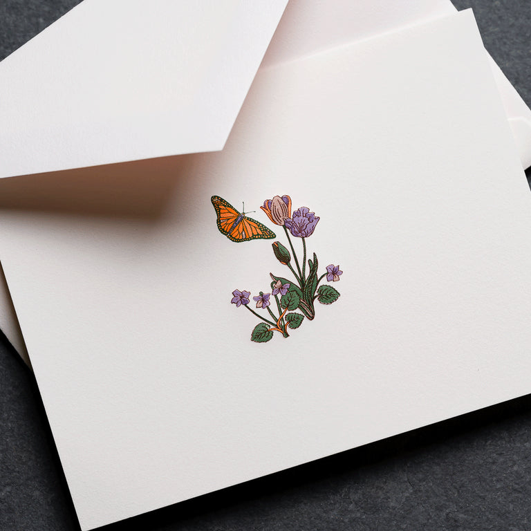 Crane Butterfly and Flowers Note