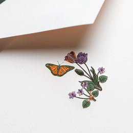 Crane Butterfly and Flowers Note