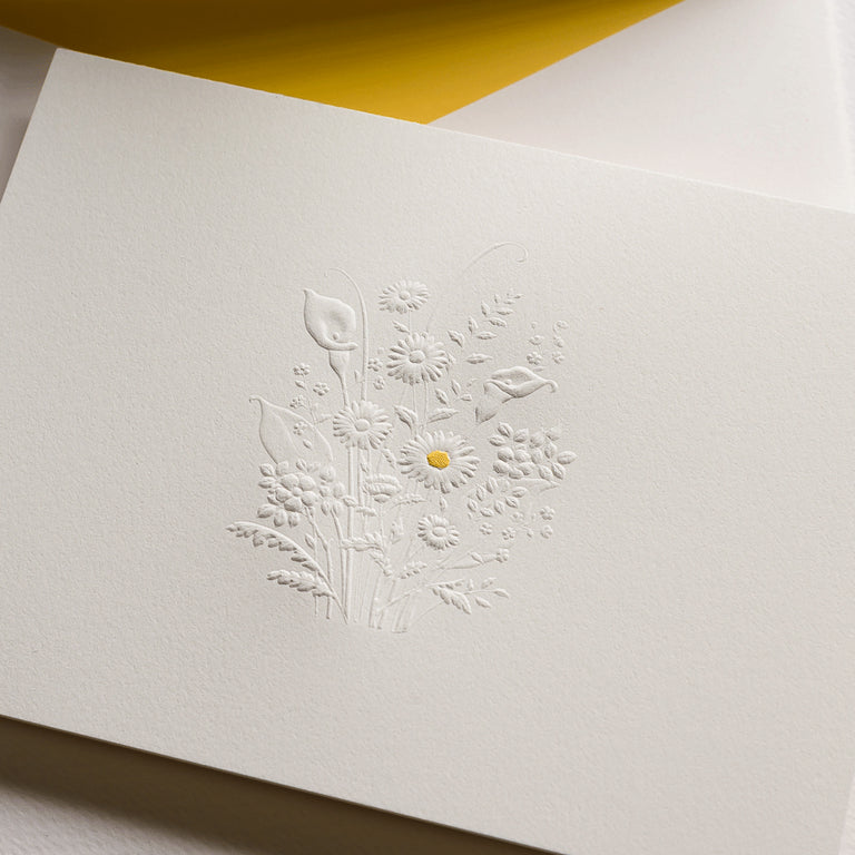 Crane Blind Embossed Flowers Note