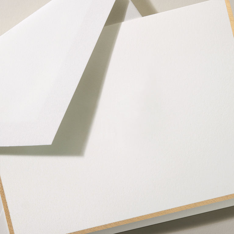Crane Folded Notes -  Pearl White / Gold Border w/ liner