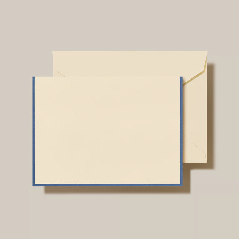 Crane Folded Notes -  Pearl White / Regent Blue Border