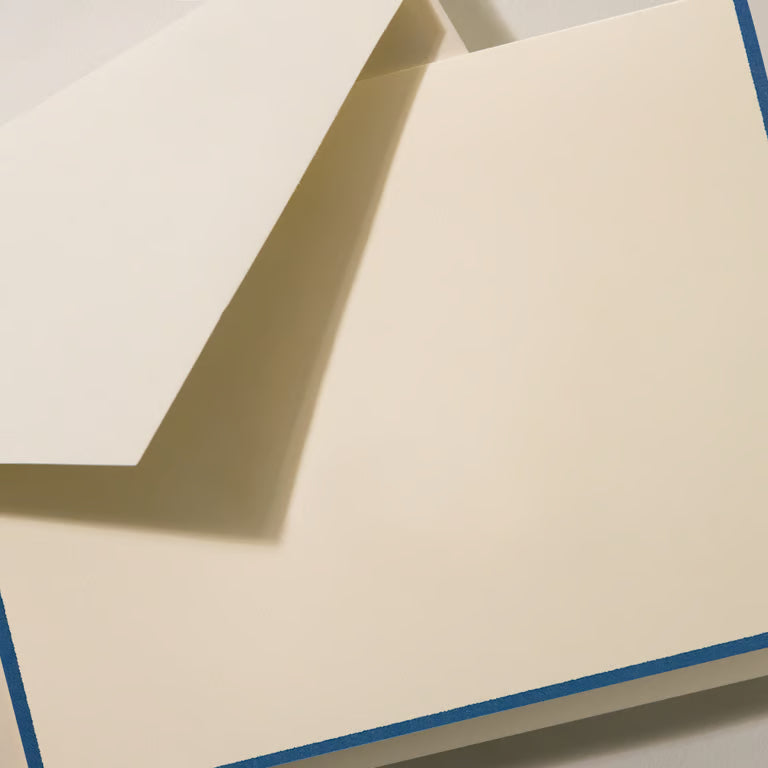 Crane Folded Notes -  Ecru / Regent Blue Border