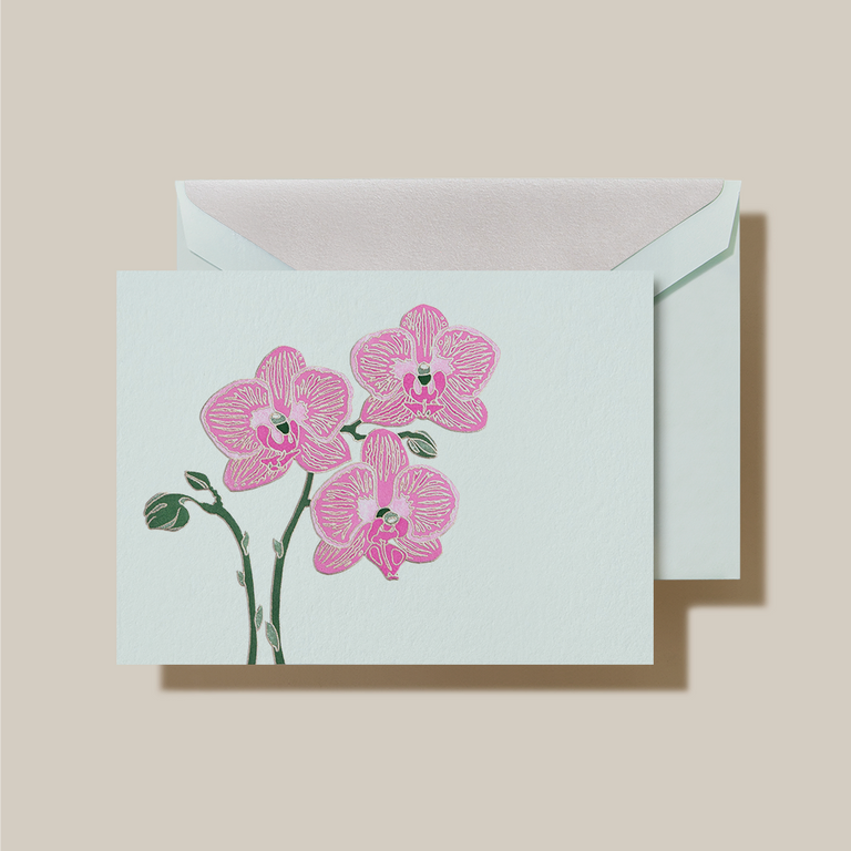 Crane Engraved Violet Orchid Note