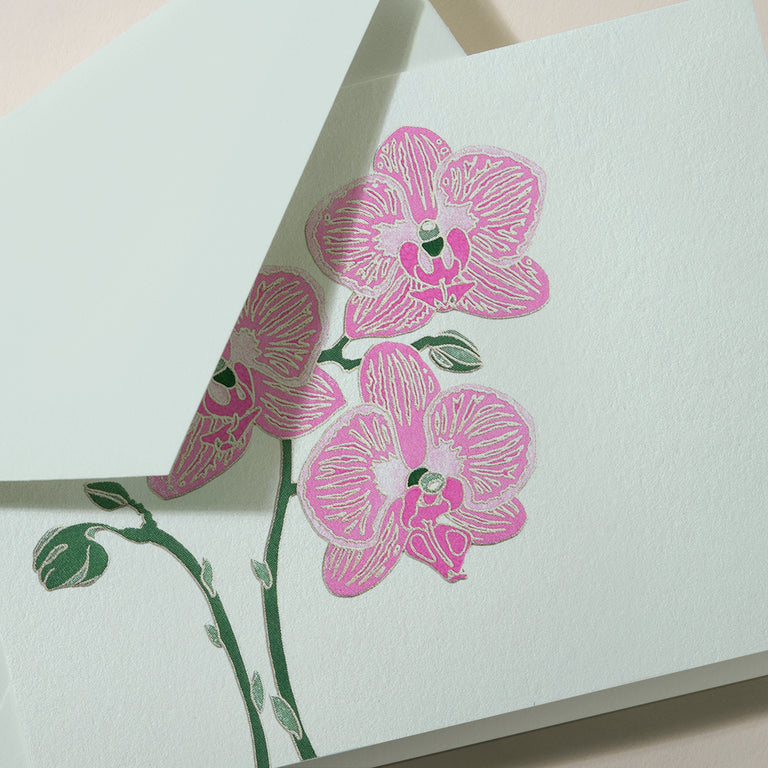 Crane Engraved Violet Orchid Note