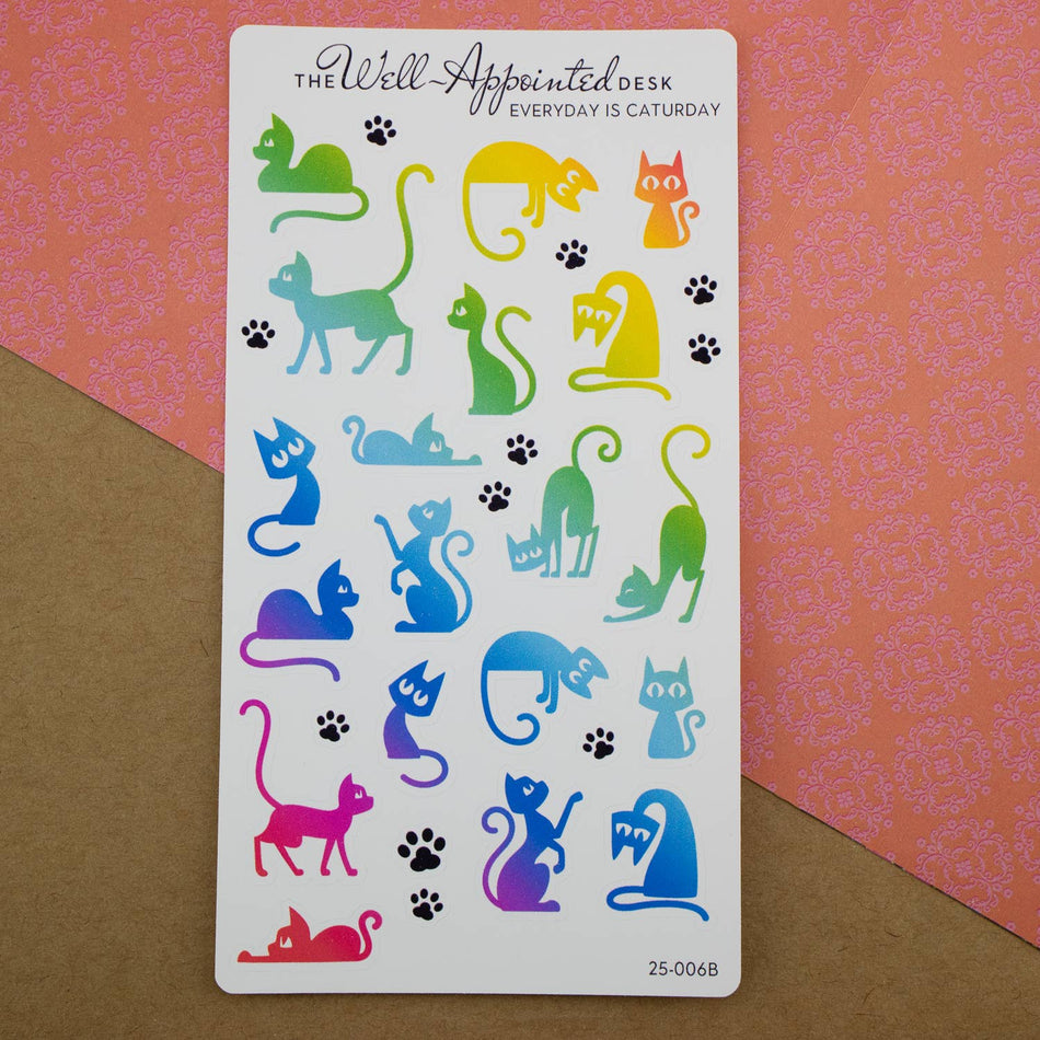 Everyday is Caturday Sticker Sheet (25-006): Rainbow