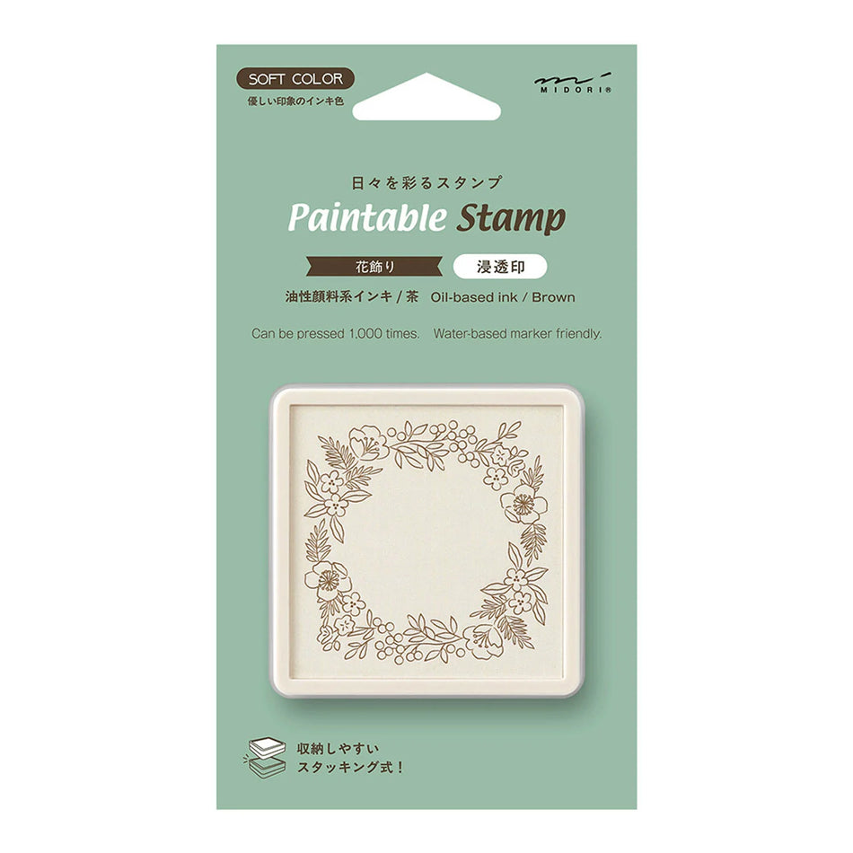 Midori Brown Paintable Stamp Self Inking - Floral Frame