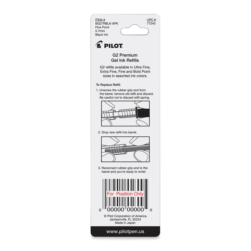 Pilot G2 Gel Refills Black - Fine (0.7mm)