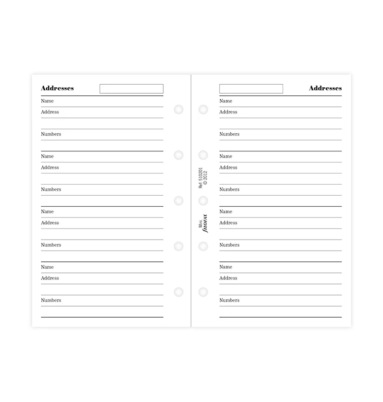 Filofax Name, Address And Telephone Number Refill - Mini
