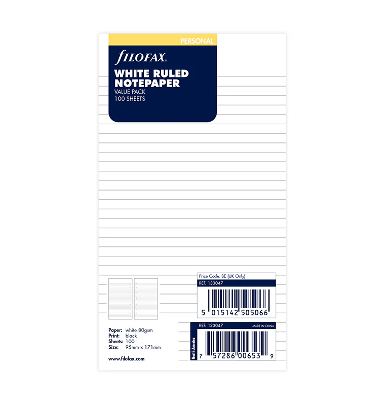 Filofax White Ruled Notepaper Value Pack - Personal