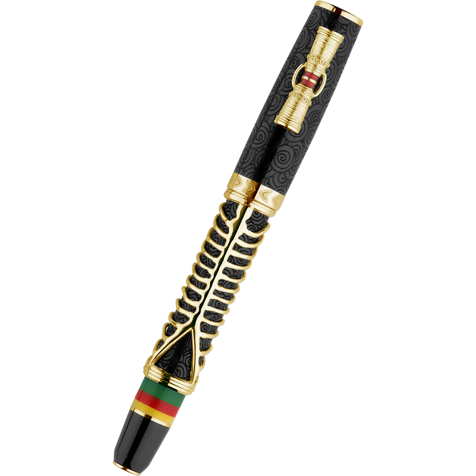 Delta Indigenous People Fountain Pen - Simbu Dancing Skeletons - Black Resin - Gold-Plated Sterling Silver Cage (Limited Edition)