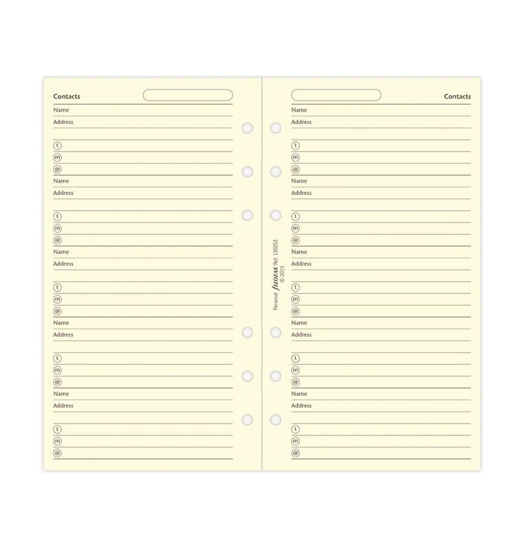 Filofax Cotton Cream Contacts Refill - Personal