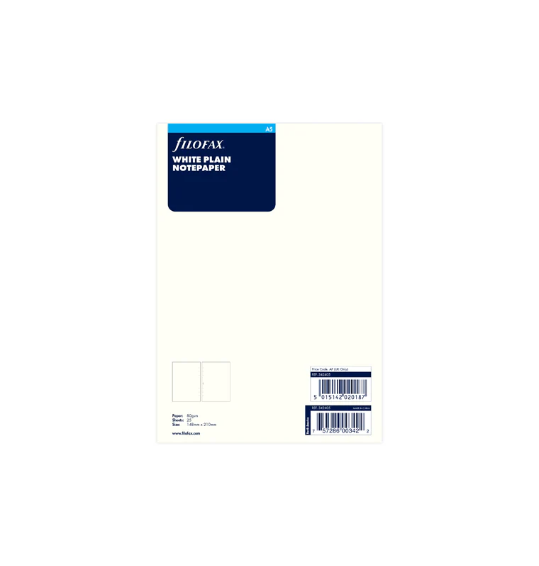 Filofax White Plain Notepaper Refill - A5