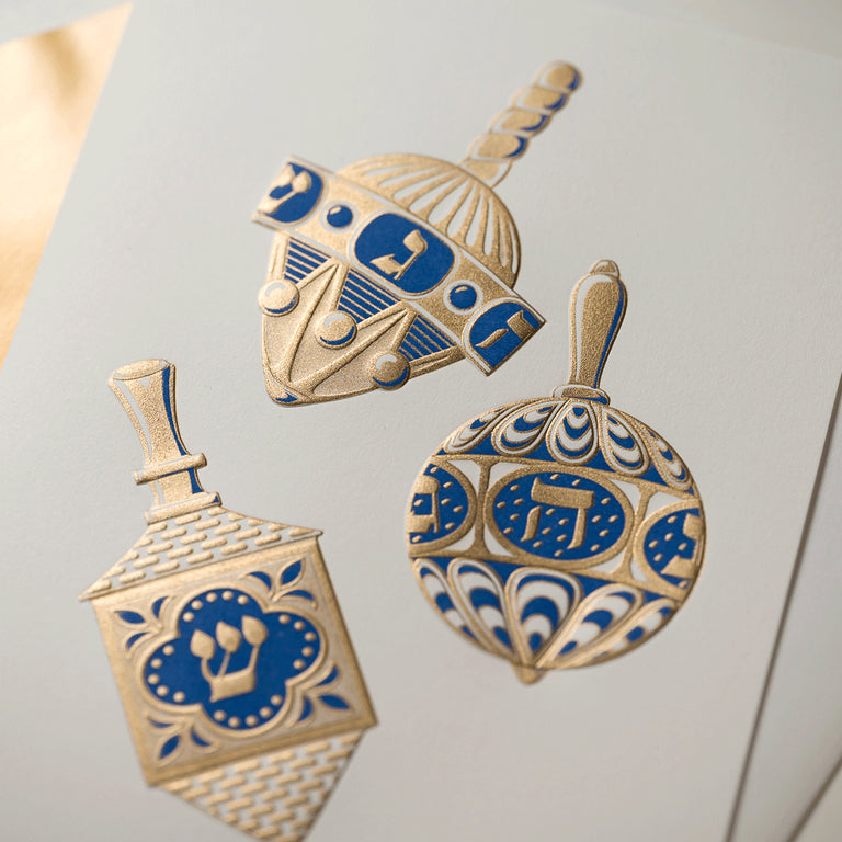 Crane Spinning Dreidels Holiday Greeting Card