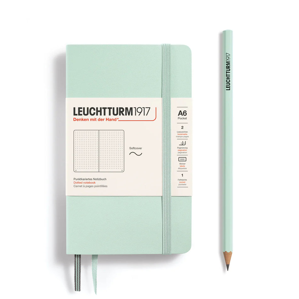 LEUCHTTURM1917 Softcover Notebook Pocket (A6), Softcover, 123 p., dotted - Mint Green