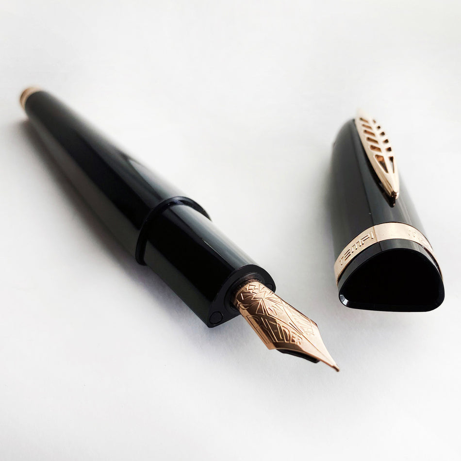 Pineider Modern Times Fountain Pen - Black - Rose Gold Trim