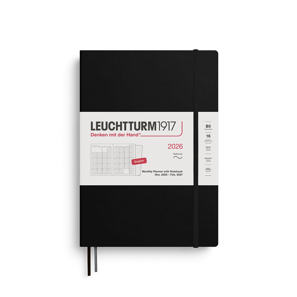 Leuchtturm1917 2026 B5 Softcover Monthly Planner w/ Notebook - Black