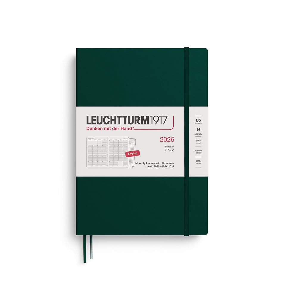 Leuchtturm1917 2026 B5 Softcover Monthly Planner w/ Notebook - Forest Green
