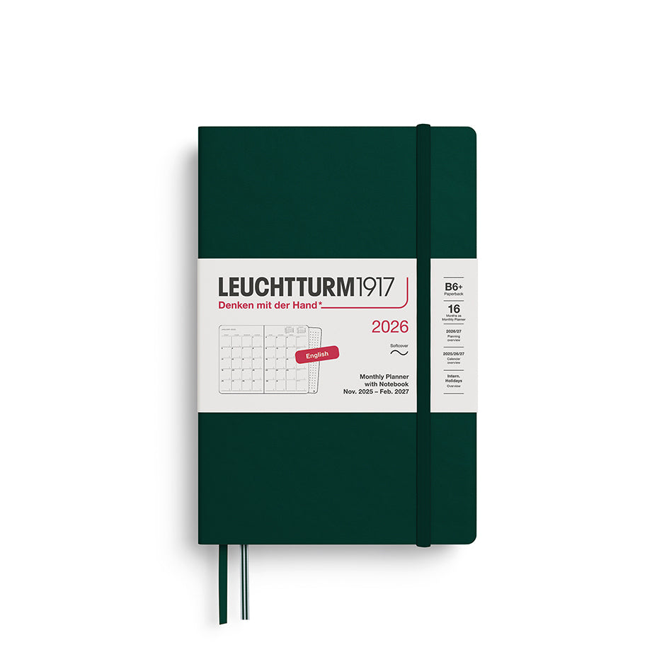 Leuchtturm1917 2026 B6+ Softcover Monthly Planner with Notebook - Forest Green