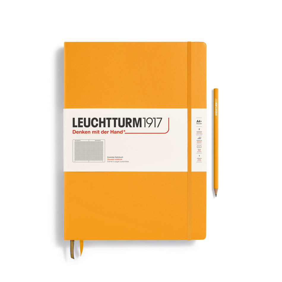 LEUCHTTURM1917 Notebook Master A4+) Hardcover, 235 Numbered Pages, Squared - Rising Sun Yellow