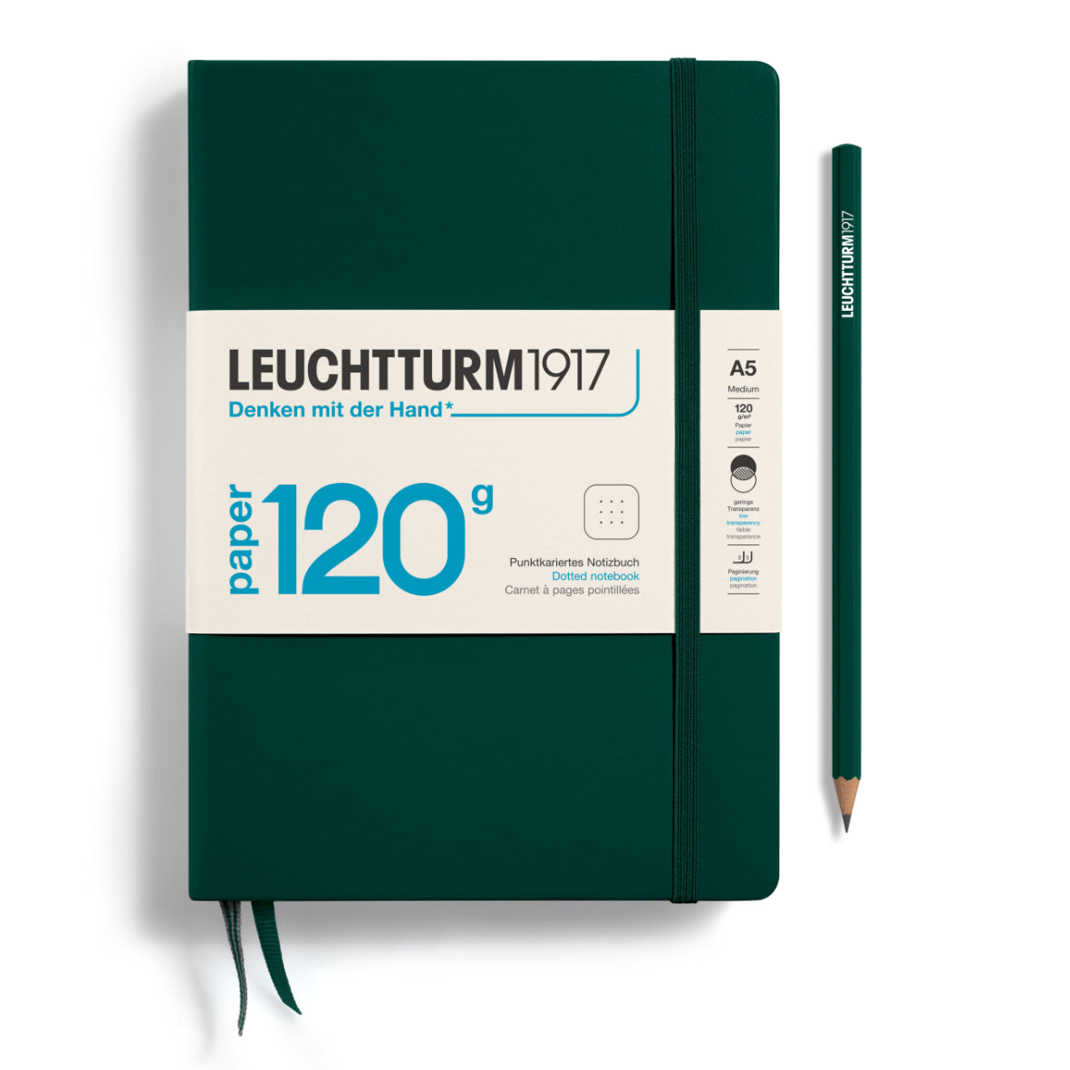LEUCHTTURM1917 Notebook HC Medium (A5), 120g Edition, Dotted, 203 pages - Forest Green