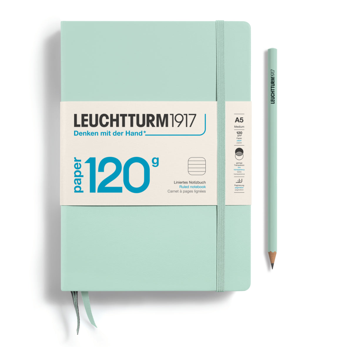LEUCHTTURM1917 Notebook Hardcover Medium (A5), 120g Edition, Ruled, 203 pages - Mint Green