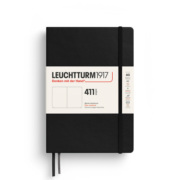 LEUCHTTURM1917 Notebook Medium (A5) Hardcover, 411 Numbered Pages, Plain - Black