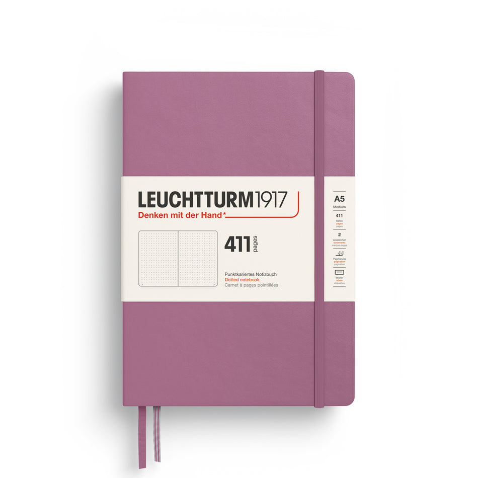 LEUCHTTURM1917 Notebook Medium (A5) Hardcover, 411 Numbered Pages, Dotted - Dusty Rose