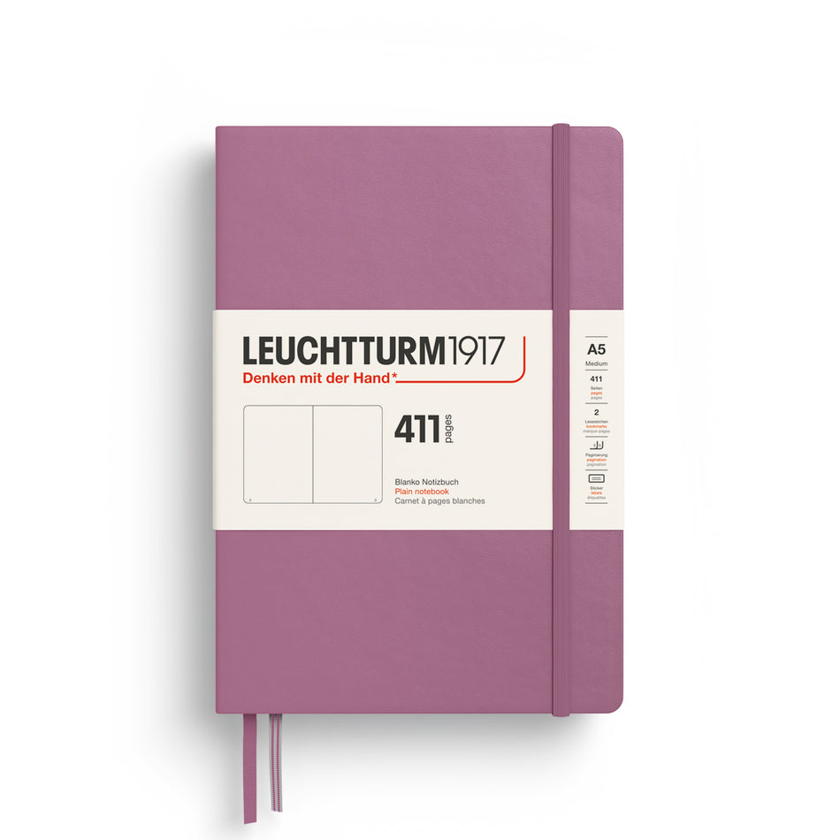 LEUCHTTURM1917 Notebook Medium (A5) Hardcover, 411 Numbered Pages, Plain - Dusty Rose