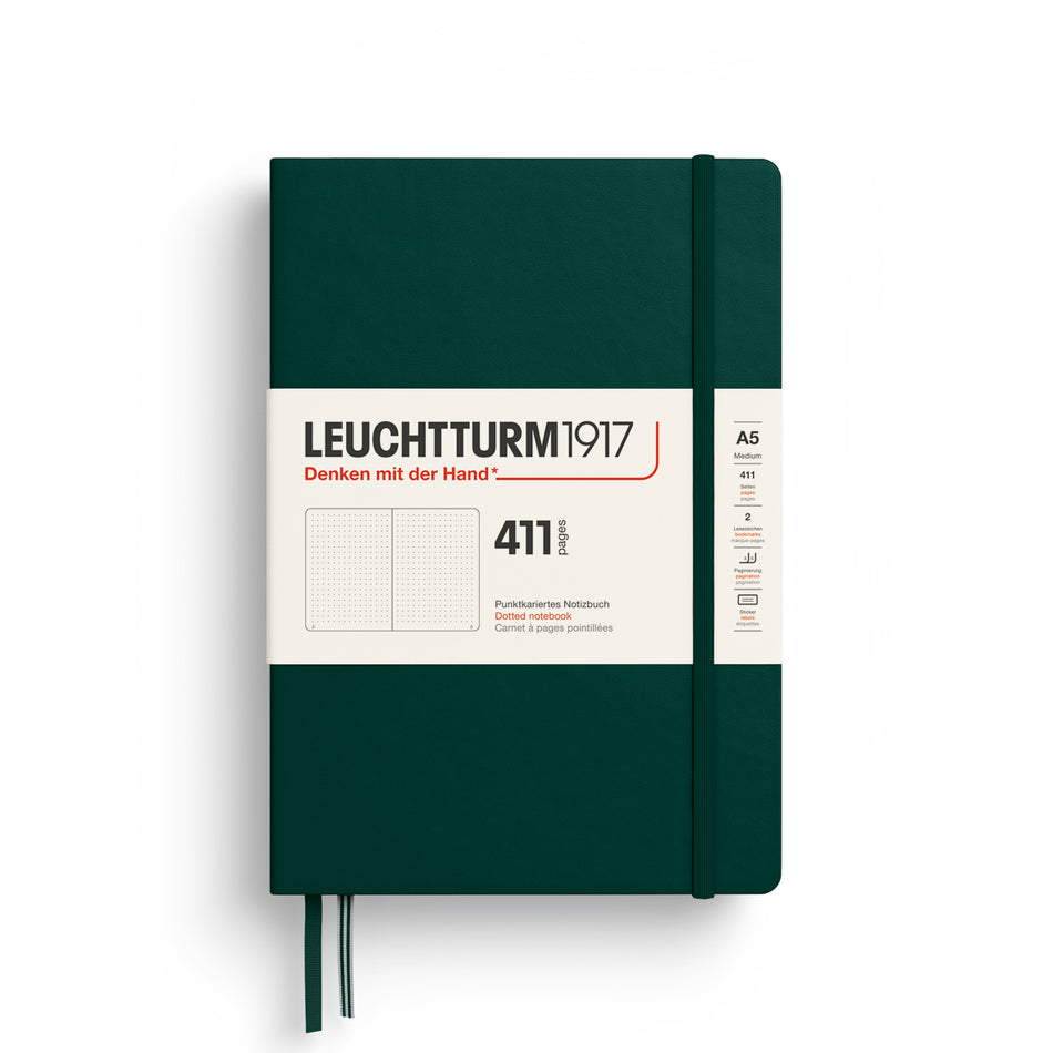 LEUCHTTURM1917 Notebook Medium (A5) Hardcover, 411 Numbered Pages, Dotted - Forest Green