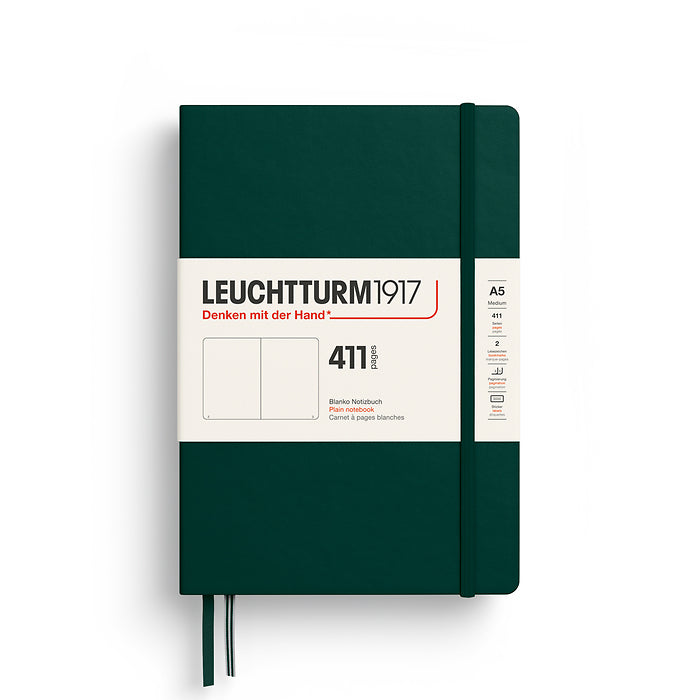 LEUCHTTURM1917 Notebook Medium (A5) Hardcover, 411 Numbered Pages, Plain - Forest Green