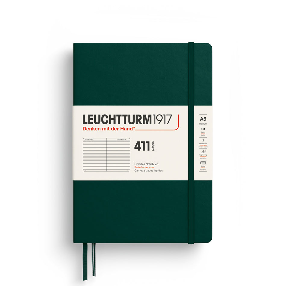 LEUCHTTURM1917 Notebook Medium (A5) Hardcover, 411 Numbered pages, Ruled - Forest Green