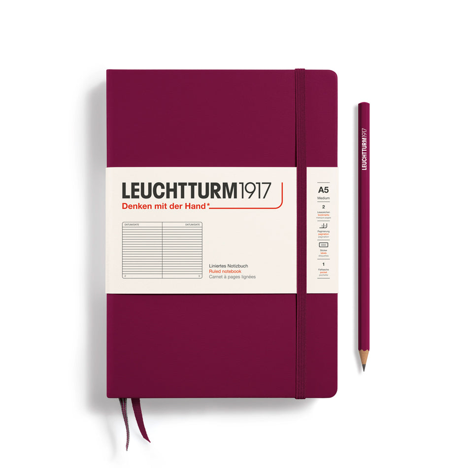 LEUCHTTURM1917 Notebook Medium (A5) Ruled, Hardcover, 251 Numbered Pages - Port Red