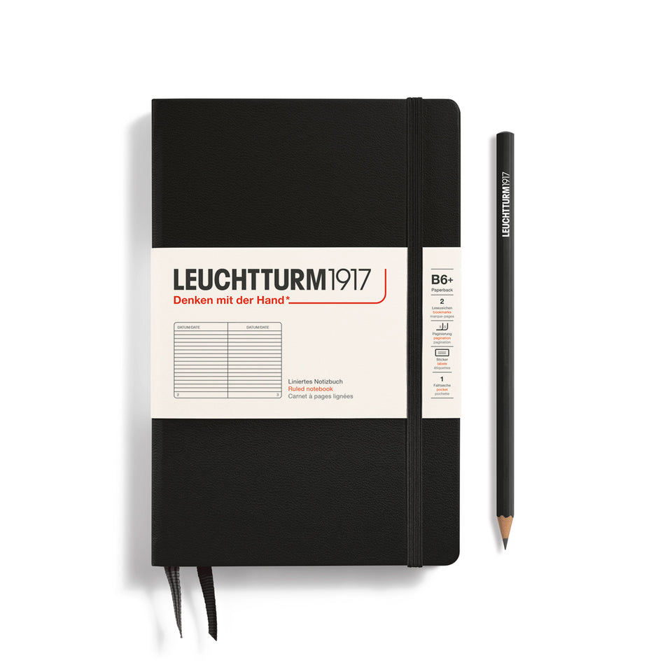LEUCHTTURM1917 Notebook Paperback (B6+), Hardcover, Ruled, 219 numbered pages - Black