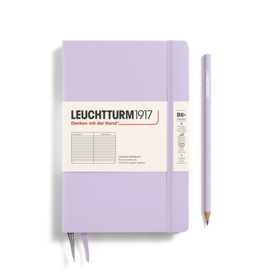 LEUCHTTURM1917 Notebook Paperback (B6+), Hardcover, 219 numbered pages, Ruled - Lilac Purple