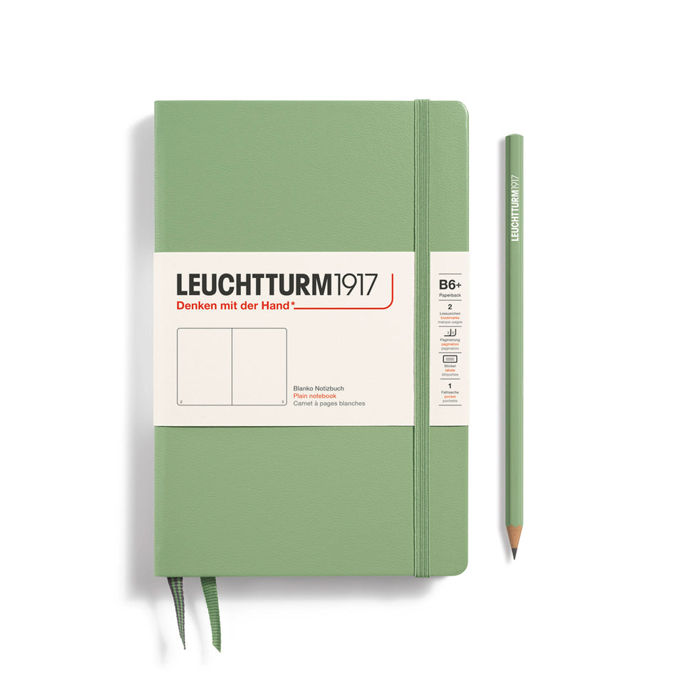 LEUCHTTURM1917 Notebook HC Paperback (B6+), Hardcover, 219p., Plain - Sage Green