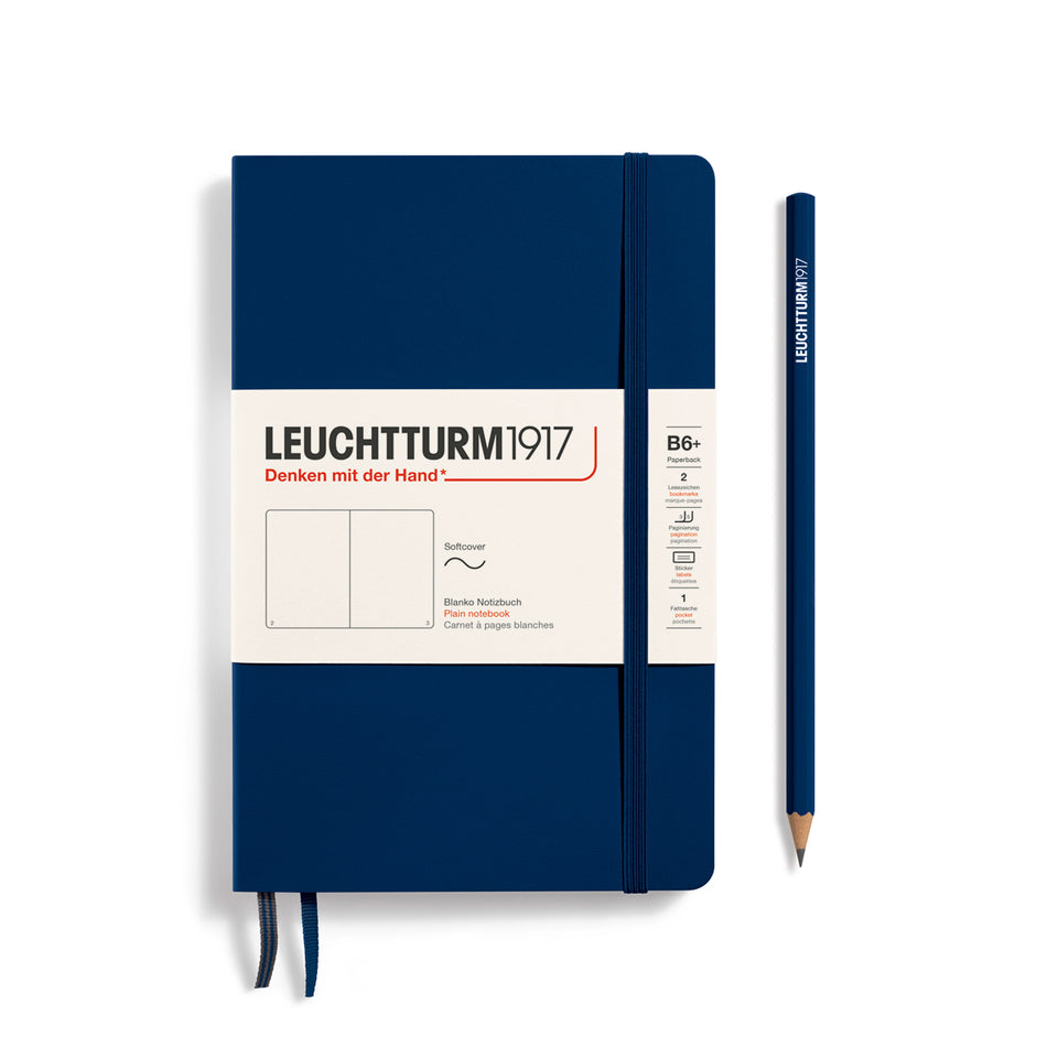 LEUCHTTURM1917 Notebook Paperback (B6+) Plain, Softcover, 123 Numbered Pages - Navy Blue