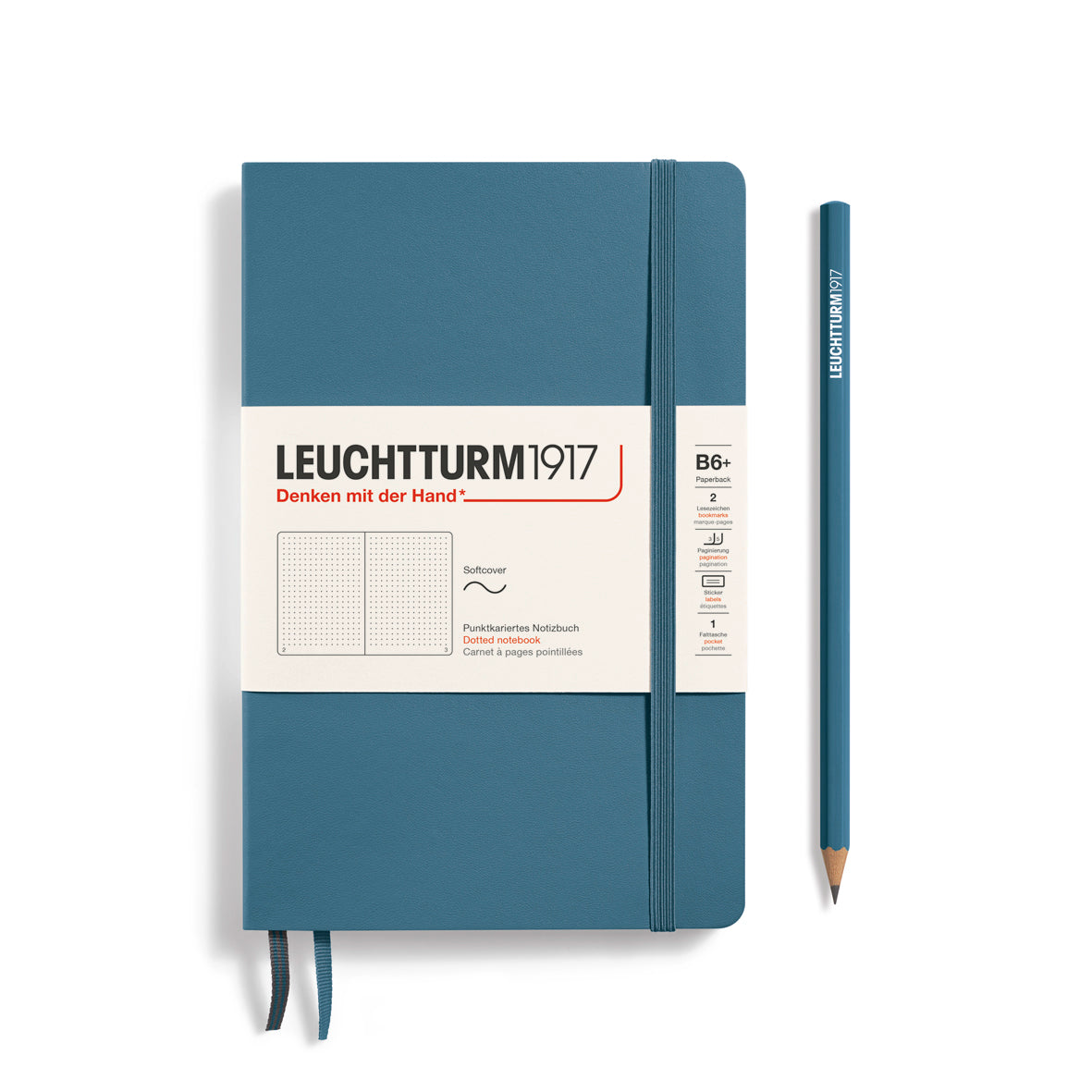 LEUCHTTURM1917 Notebook Paperback (B6+) Dotted, Softcover, 123 Numbered Pages - Stone Blue